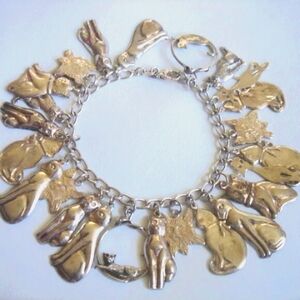 Vintage Cats Kittens Charms Sterling Silver 925 Bracelet Figural Jewelry